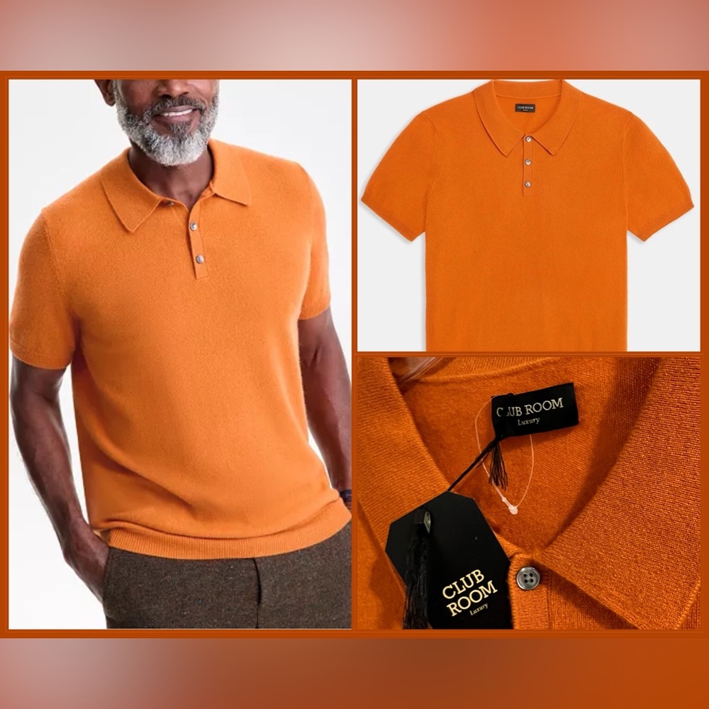 Club Room Men's Cashmere short sleeve polo shirt - orange Large